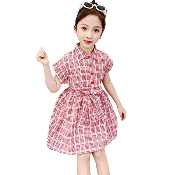 

summer dress girl plaid pattern for teenage children 201 est clothes 6 8 10 12 14 210527, Red;yellow