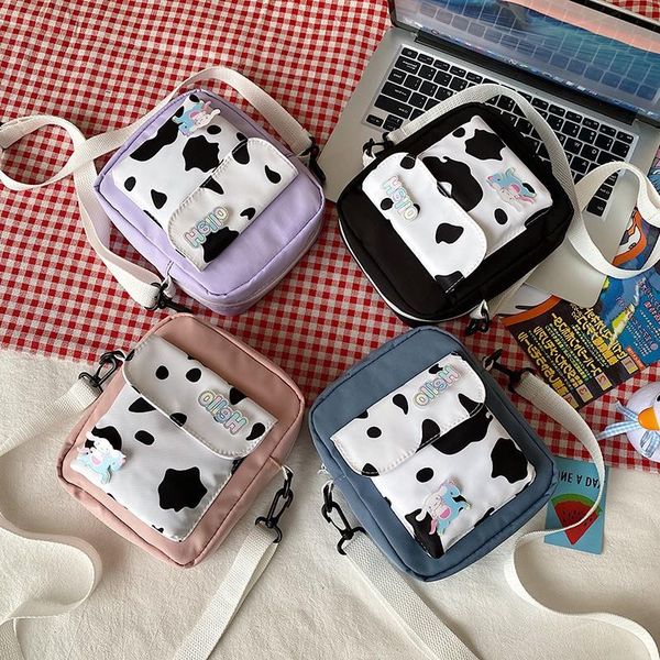 

student square fresh girl pattern nylon and art 2021 cute sweet shoulder bag fashionable small new cow bnpgw
