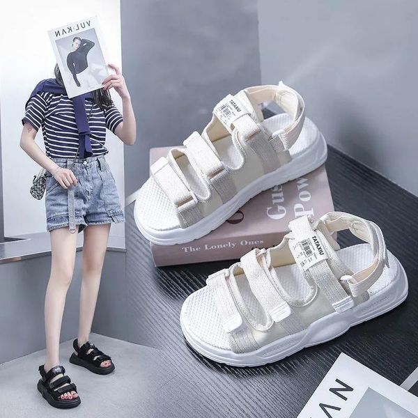 

sandals women 2021 summer fashion flat bottom all-match student beach non-slip soft sports women's shoes, Black