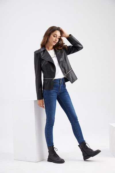 

women's leather & faux 2021 wear european clothes hem detachable spring and autumn coat fashion casual jacket, Black
