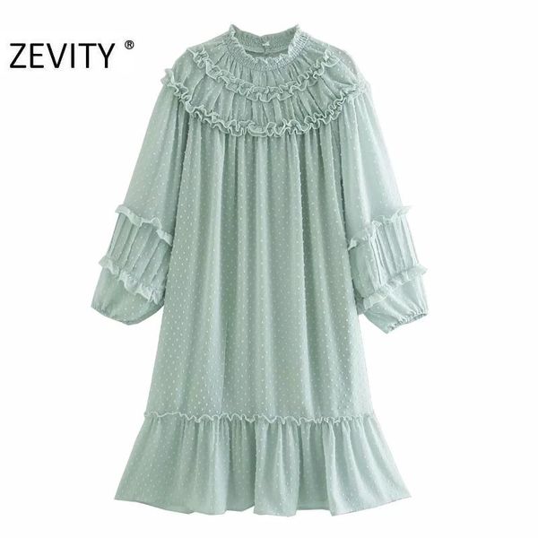 

casual dresses zevity women fashion agaric lace dot stitching chiffon dress lady lantern sleeve straight vestido chic ds4510, Black;gray
