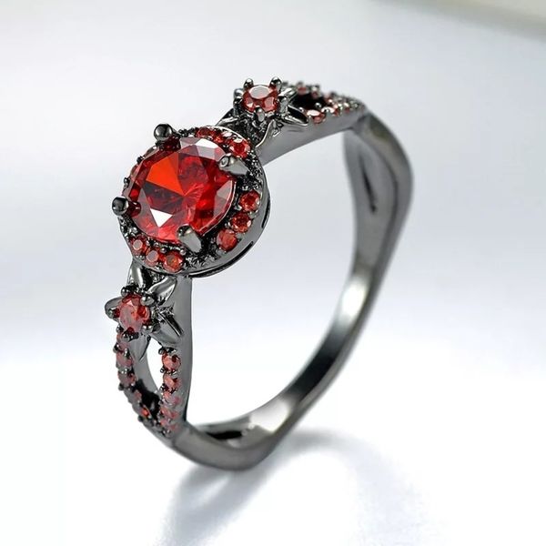 

hand ornament plated black gold korean version with red garnet female ring