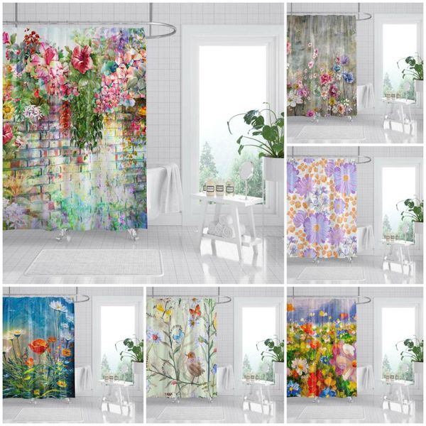 

shower curtains watercolor curtain floral printed fabric pastoral scenic pattern bath screen waterproof cloth for home decoration