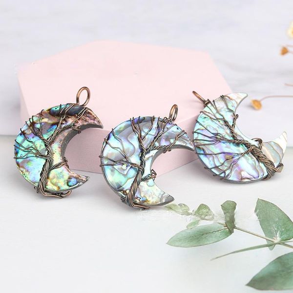 

pendant necklaces accessories natural abalone shell tree of life moon necklace vintage handmade jewelry, Silver