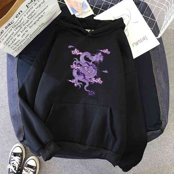 

dragon print sweatshirt women hoodie cute hip hop oversized kawaii womens clothes oversized crewneck, Black