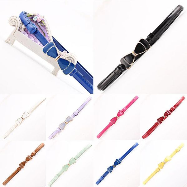 

belts 100cm bow buckle women dress belt adjustable imitation leather thin simple strap female design waistband 10 colors, Black;brown