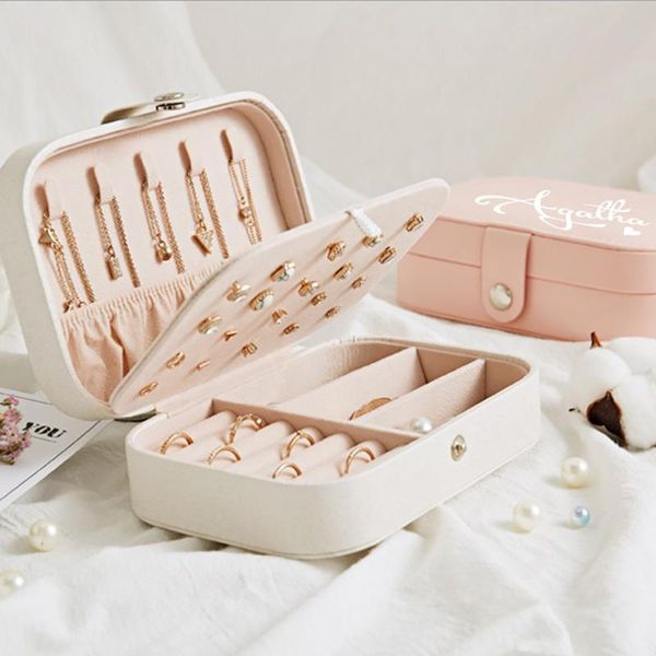 

jewelry pouches, bags personalized organizer display travel case boxes portable box button leather storage zipper jewelers, Pink;blue