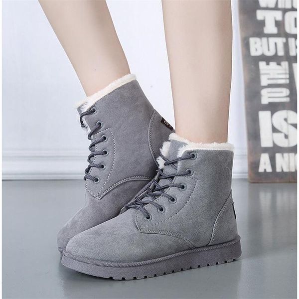 

boots women 2021 winter snow warm flat platform lace up ladies casual shoes flock fur suede female ankle, Black