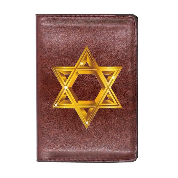 

card holders classic fashion star of david printing leather passport cover holder case religion symbol israel jewish gift, Brown;gray