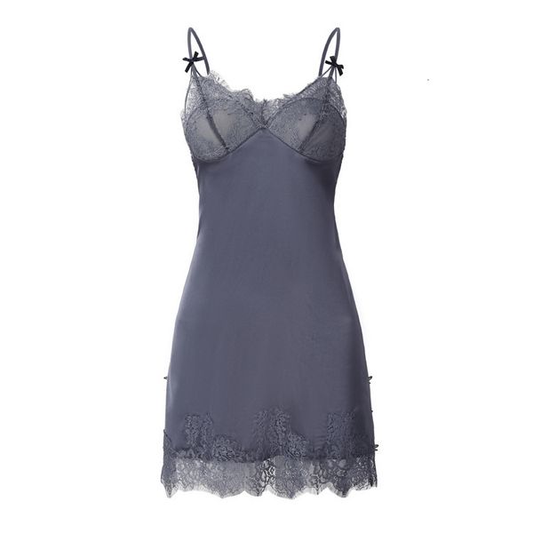 

pajamas lace stitching open back home wear silk like suspender nightdress thin 991, Black;red