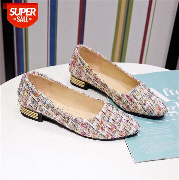 

stiletto mid-heel pointed toe single shoes plaid cloth pumps cat heel small scoop #we2p