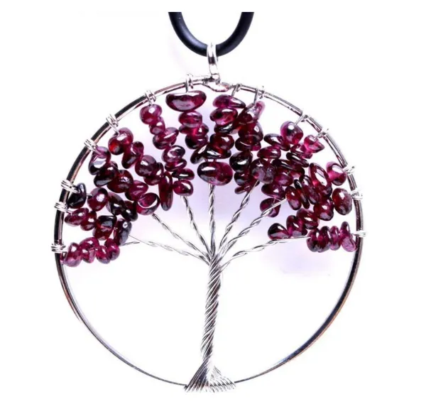 Natürlicher Granat-Kristallbaum der Weisheit, gewebte Anhänger-Halskette, Chakra-Kette