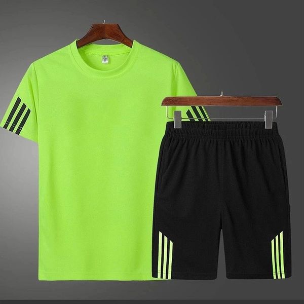 

men's tracksuits sports quick-drying suit two-piece fitness short-sleeved casual wear running clothes summer t-sh, Gray