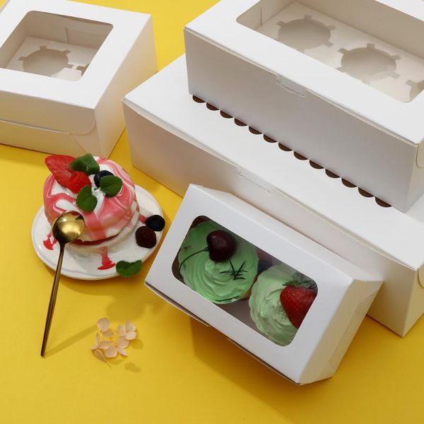 

gift wrap 6pcs clear windowed cupcake boxes with removable tray for 2/4/6/12 cups candy wrapping bag cake food package kitchen accessories