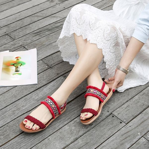 

sandals lady flat heel fashion bohemia casual dress shoes bottom summer beach white black red size 35-42 q0z5