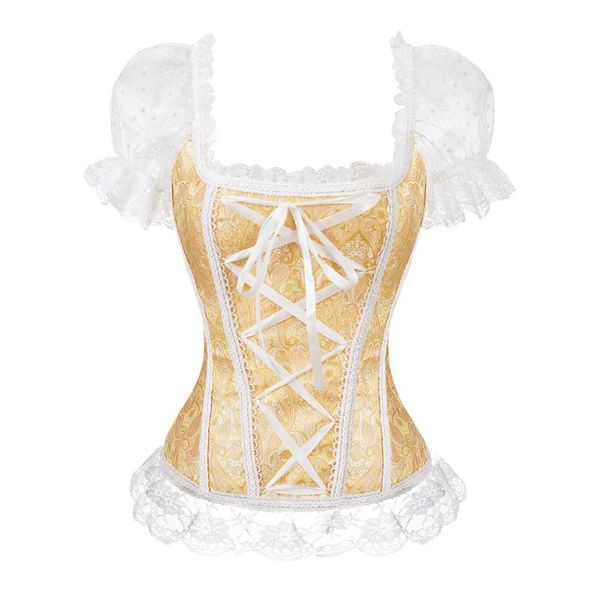 

floral overbust corset vest bustier for women with sleeves lace up brocade shoulder strap corselet plus size women's shapers, Black;white