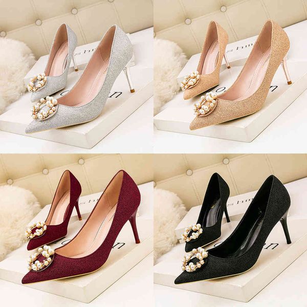 

women's and bride xiuhe pointed red high thin heels wedding shoes, Black