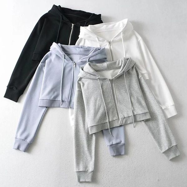

women's hoodies & sweatshirts fashion women crop hooded spring long sleeve short sportswear 2021 female pullovers clothing, Black