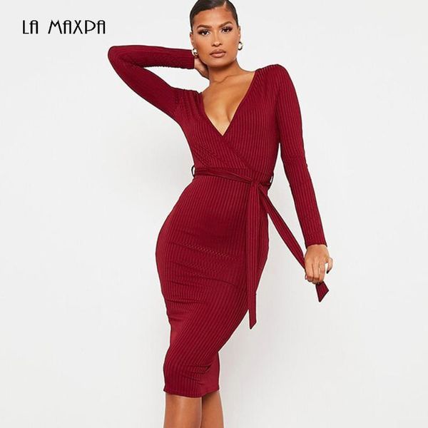 

autumn women's fashion long sleeve v-neck belt knitted dress bodycon club party runway vestidos casual dresses, Black;gray