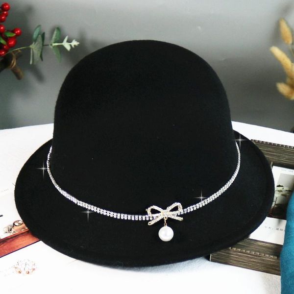 

berets autumn winter wool hat for women elegant style flower warm cap lady party hats fedoras dome chapeu, Blue;gray