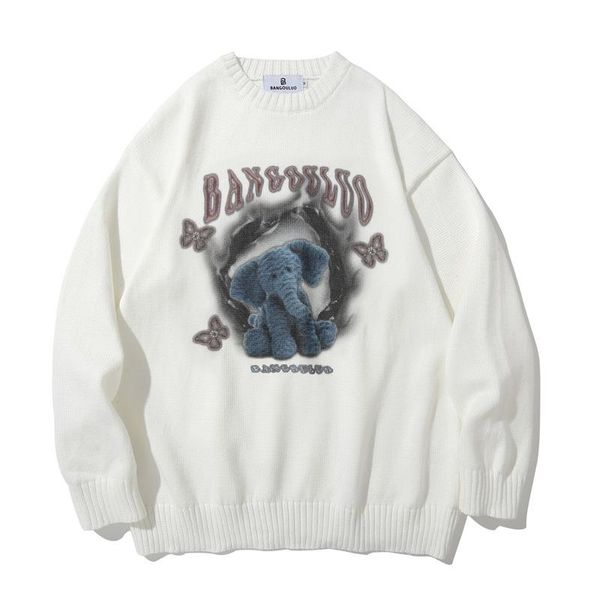 

men's sweaters gtdom 2021 autumn winter knitted sweater cotton vintage high street graffiti printing o-neck long sleeve oversize pullov, White;black