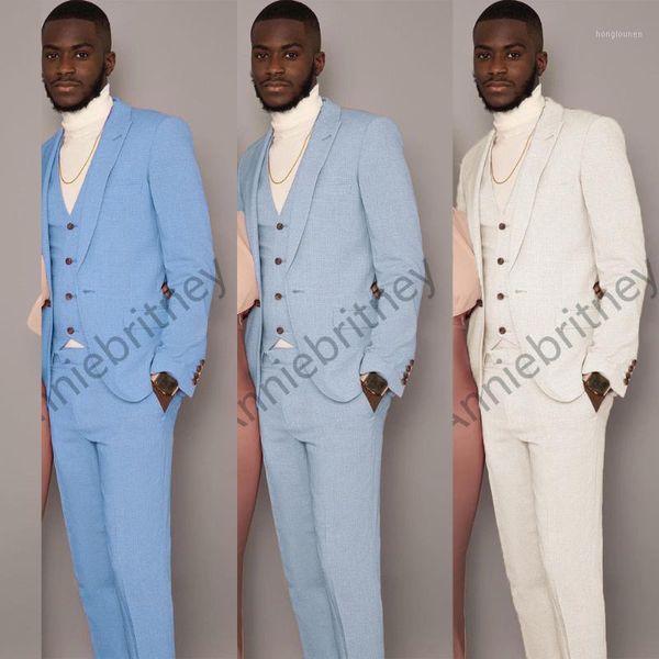 

men's suits & blazers (jacket+pants+vest) tailor-made men linen male suit 3 piece for man 2021 groomsman wedding loose slim fit custom, White;black