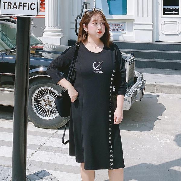 

casual dresses women's spring solid color embroidery commuter dress plus size knee length 100 kg can be worn, Black;gray