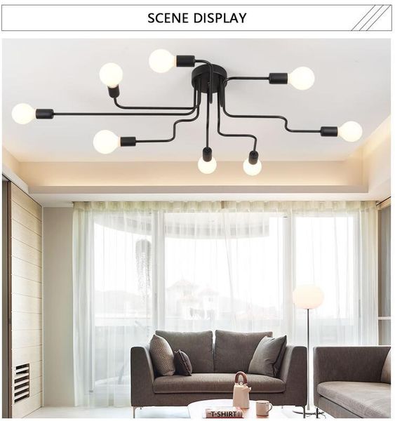 

multiple rod metal chandelier vintage iron ceiling lamp edison e27 bulb lamparas for home lighting fixture nordic kitchen island pendant lam