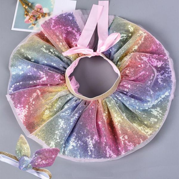 

skirts born baby kid girl bow headband+sequin tutu skirt po costume prop 0-5y