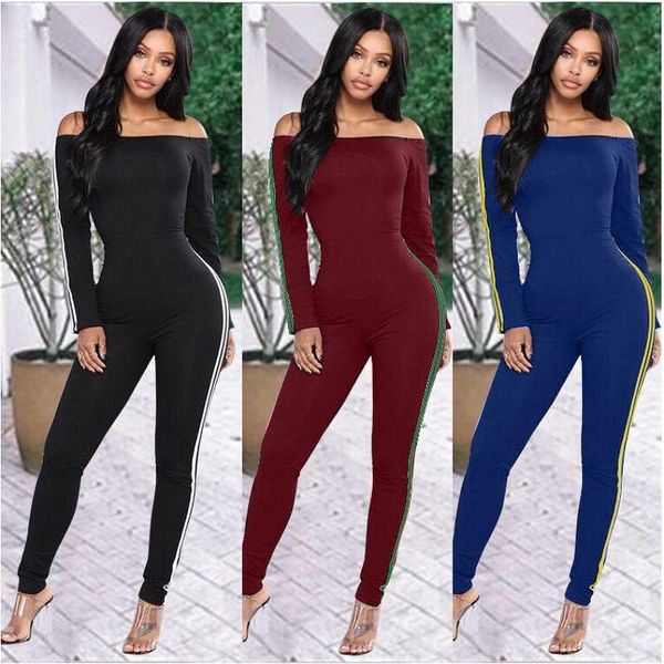 

women's jumpsuits & rompers off shoulder bandage for women backless bodycon striped side bodysuit one piece outfits casual overalls, Black;white