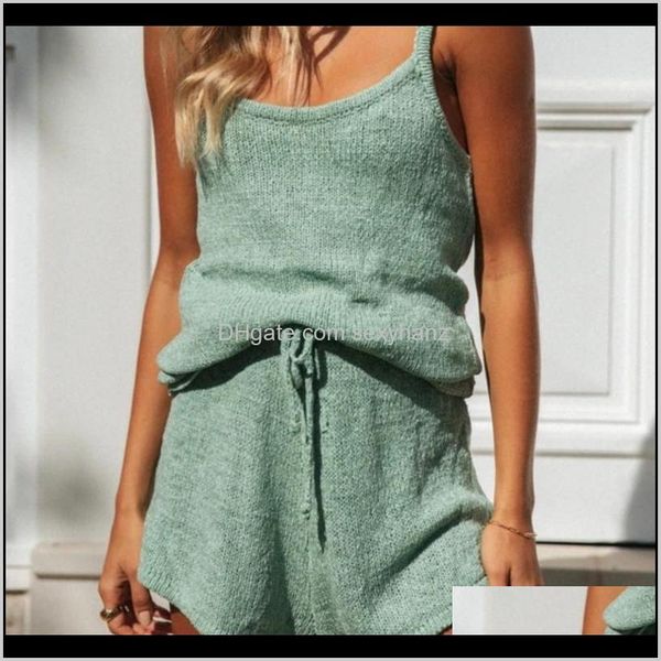 

tracksuits womens clothing apparel drop delivery 2021 women summer fashion sweater two piece set casual strap and shorts suit solid, Gray