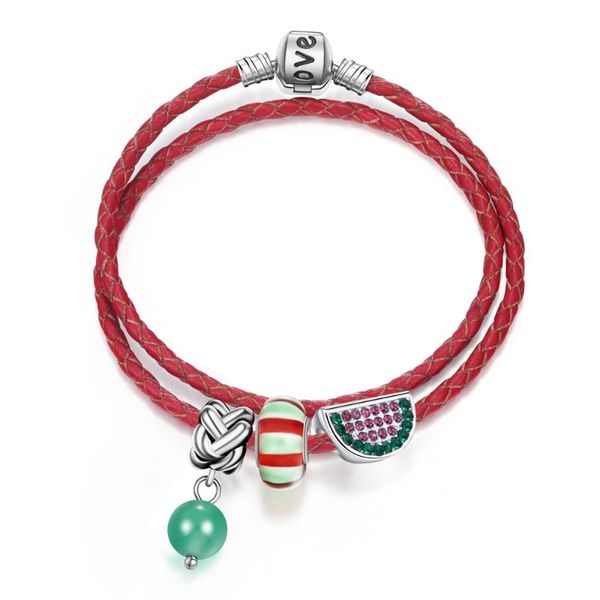 

link, chain design for simple red watermelon beads charms leather bracelets diy bangle womens jewelry, Black