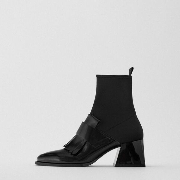 

boots fashion women's ankle 2021 autumn winter casual shoes square head slip on all black