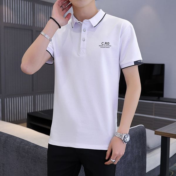 

2021 summer men's polo shirt lapel slim men's short sleeve t-shirt tide brand trendy clothes compassionate base shirt, White;black