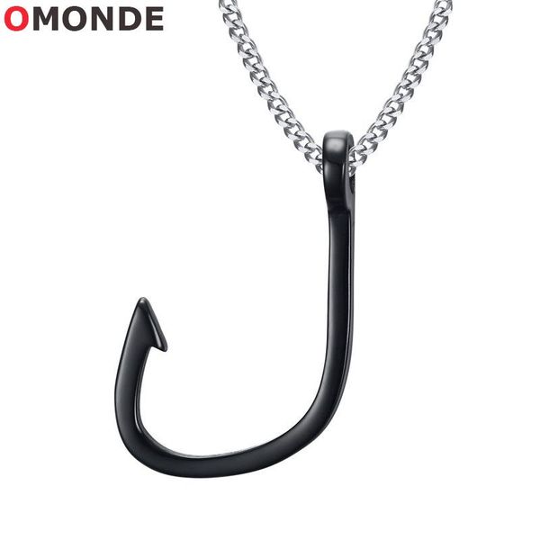 

hiphop fishhook pendant necklaces men stainless steel hook shape accessories for male biker unique rock jewelry, Silver