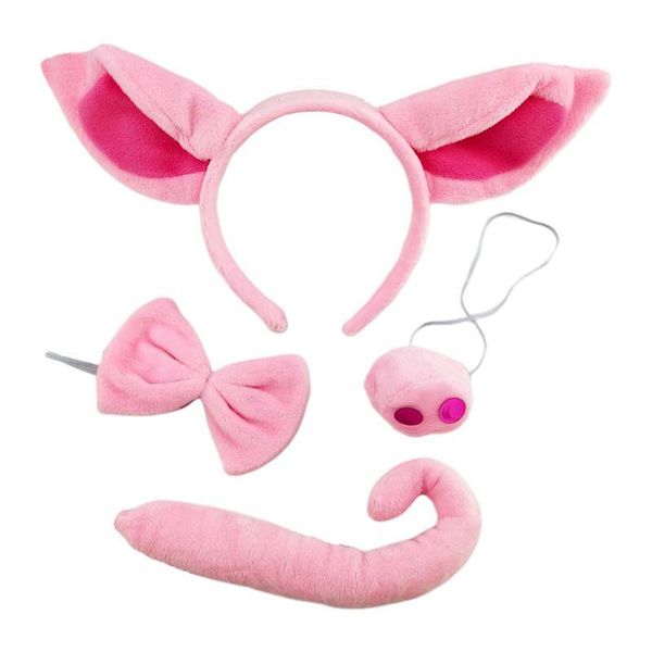 

super soft pig ear headband nose tail halloween animal headdress dress up accessories pink piggy head hoop set cosplay props hair, Slivery;white