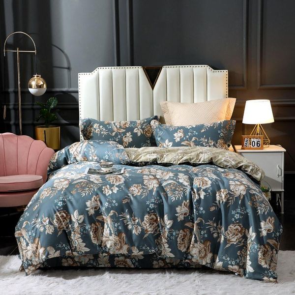 

bedding sets vintage printed flower cotton silky soft duvet cover set 4pcs  king size bed linen with covers pillow two