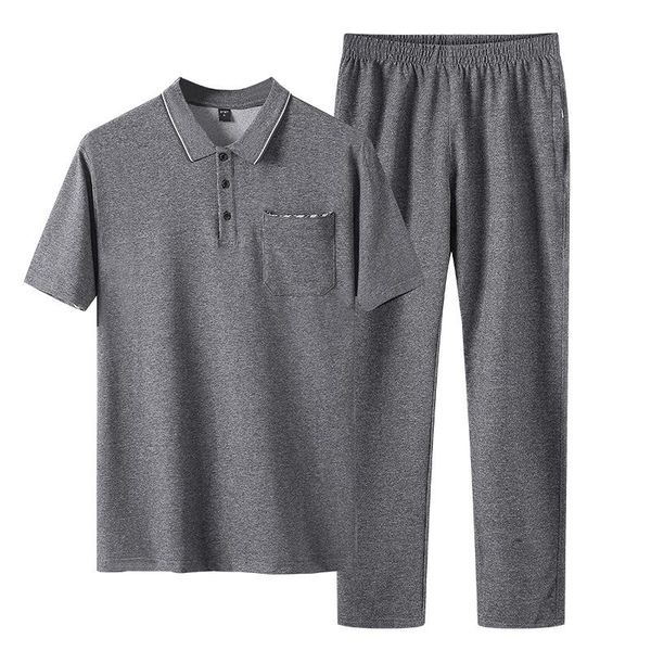 

men's tracksuits middle-aged large size casual dad wear gym clothes and elderly sports suit summer short-sleeved, Gray