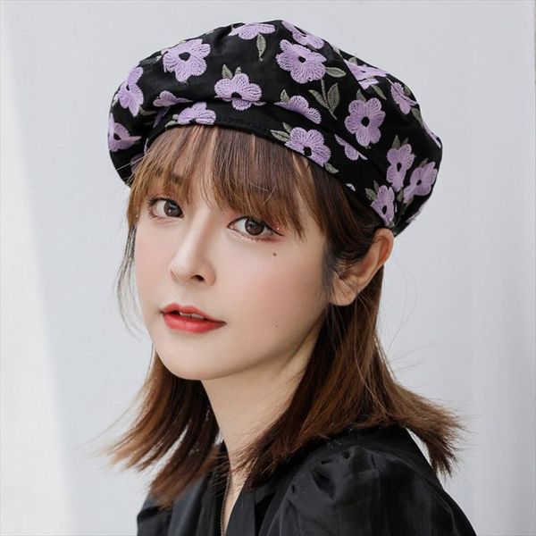 

Womens Flower Beret Cap Female Warm Painter Octagonal Hat Bonnet, Blue;gray