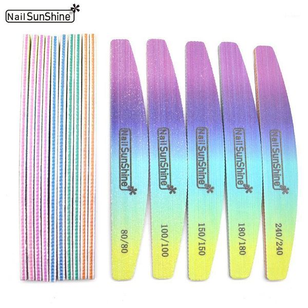 

3/5/10 pcs rainbow nail files buffer for care 80/100/150/180/240 limas tool supplies professional strong thick sanding file1