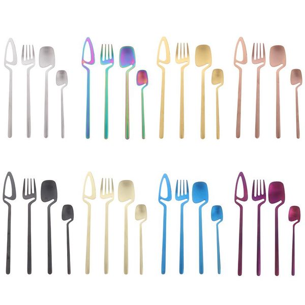 

4piece rainbow cutlery kitchen utensil set gift stainless steel dinnerware sets