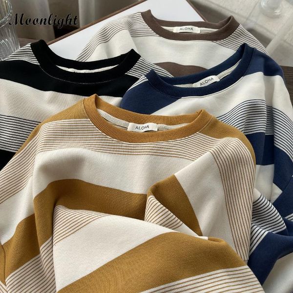 

women's hoodies & sweatshirts vintage stripe sweatshirt women winter fleece warm oversized pullovers female harajuku clothing for teen, Black