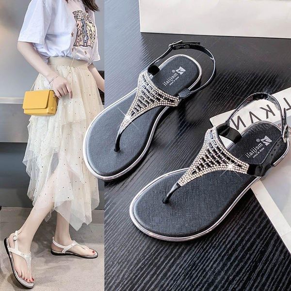 

ladies' sandal fashion diamond flat casual sandals, Black