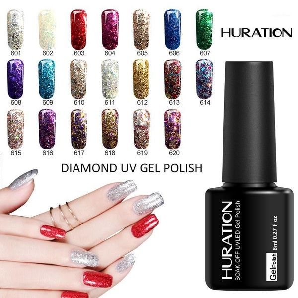 

huration super color diamond nail gel polish lacquer art glitter pearl diamonds soak off platinum uv led1, Red;pink