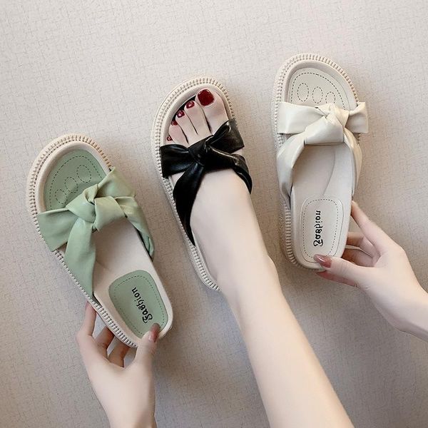 

slippers shoes woman 2021 female platform luxury slides low lady soft designer girl pu fabric rome hoof heels rubber casual, Black