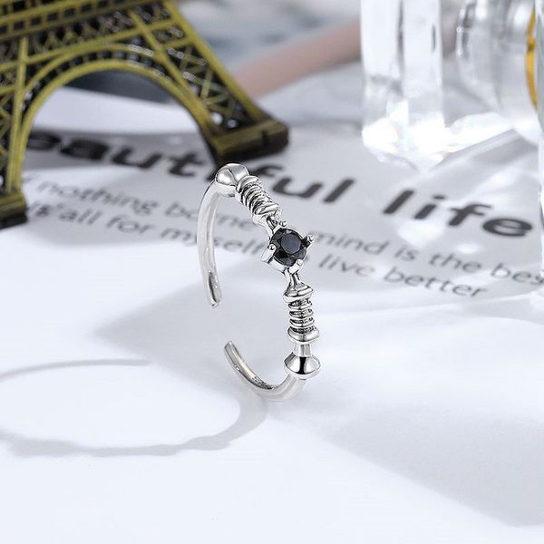 

delicate ring korean s925 pure silver knuckle set with black zircon
