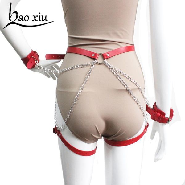 

belts vintage women men erotic red harness metal chain belt bondage gothic punk leg garters female thigh straps, Black;brown