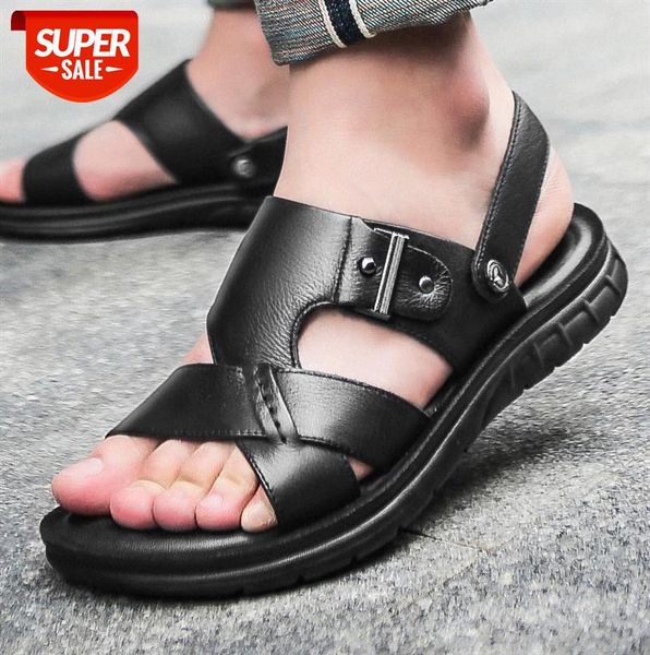 

leather sandals men's business dual-purpose beach non-slip outdoor shoes #1j2b, Black