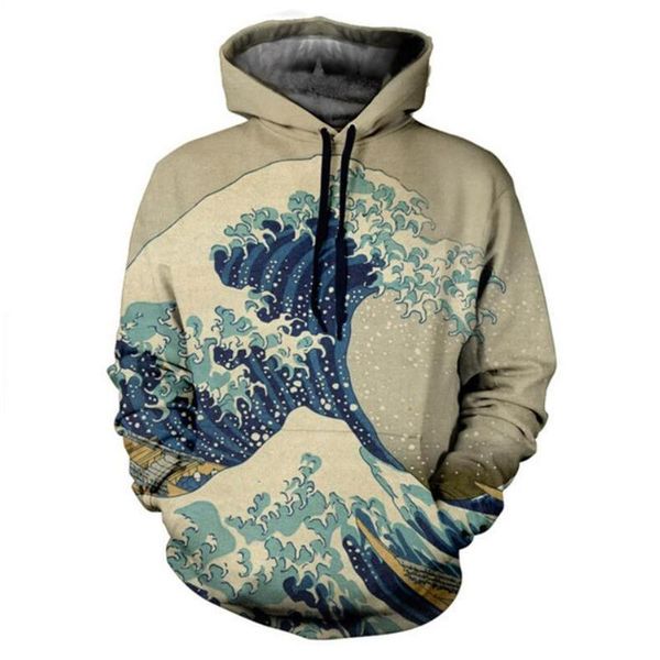 

men's hoodies & sweatshirts autumn men/women hooded sea waves 3d print thin casual pullovers tracksuits, Black