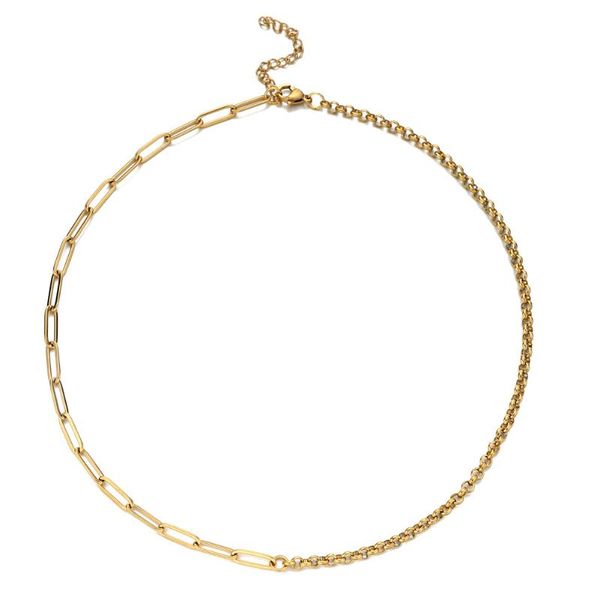 

pendant necklaces mix design stainless steel figaro paperclip chain necklace for woman men choker hip hop jewelry, Silver